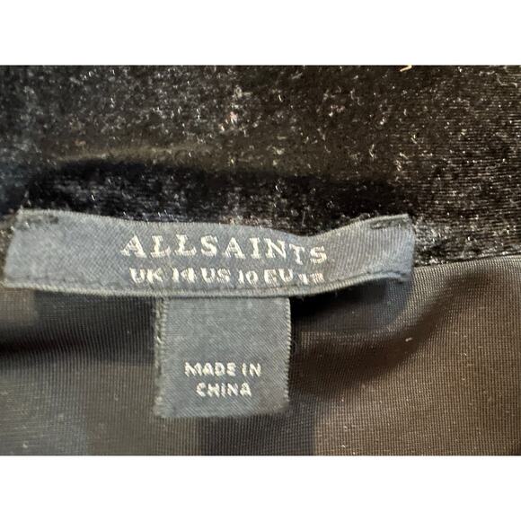 ALLSAINTS Women's Delta Long Sleeve Velvet Top – Black – Size 10 Elevated Style - Picture 3 of 8